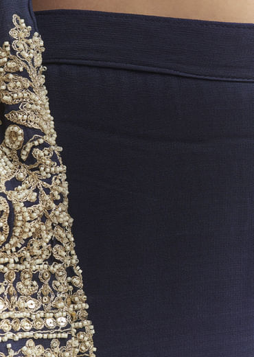 Blue Georgette Kurta Set With Moti And Sequins Work