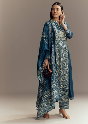 Blue Georgette Printed Anarkali Suit