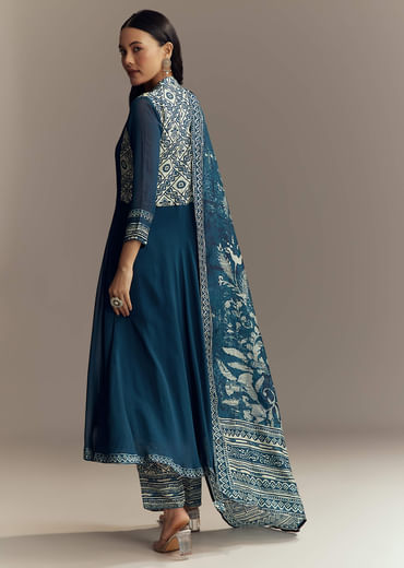 Blue Georgette Printed Anarkali Suit
