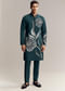 Blue Kurta Set For Men With Floral Print And Beads Work On Suiting Fabric