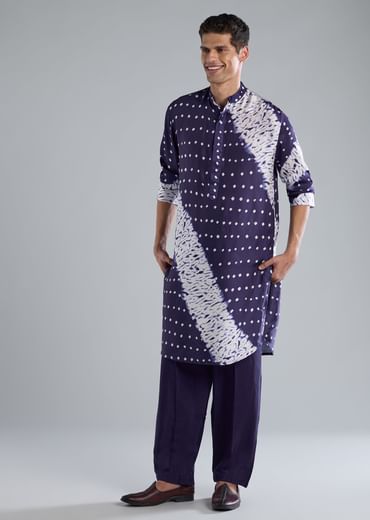 Blue Kurta Set With Bandhani And Shibori Prints
