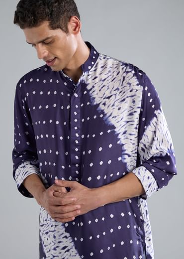 Blue Kurta Set With Bandhani And Shibori Prints