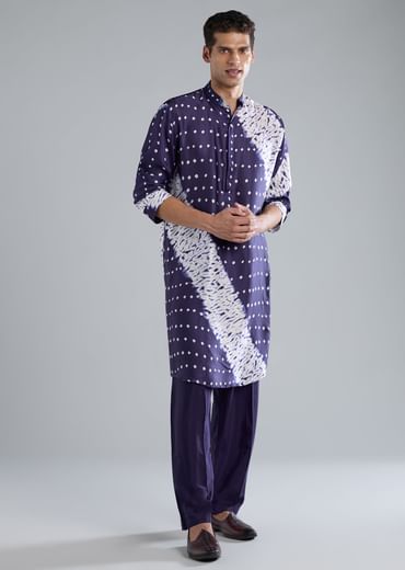 Blue Kurta Set With Bandhani And Shibori Prints