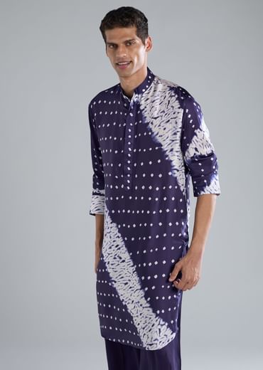 Blue Kurta Set With Bandhani And Shibori Prints