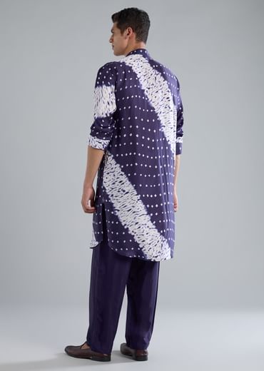 Blue Kurta Set With Bandhani And Shibori Prints