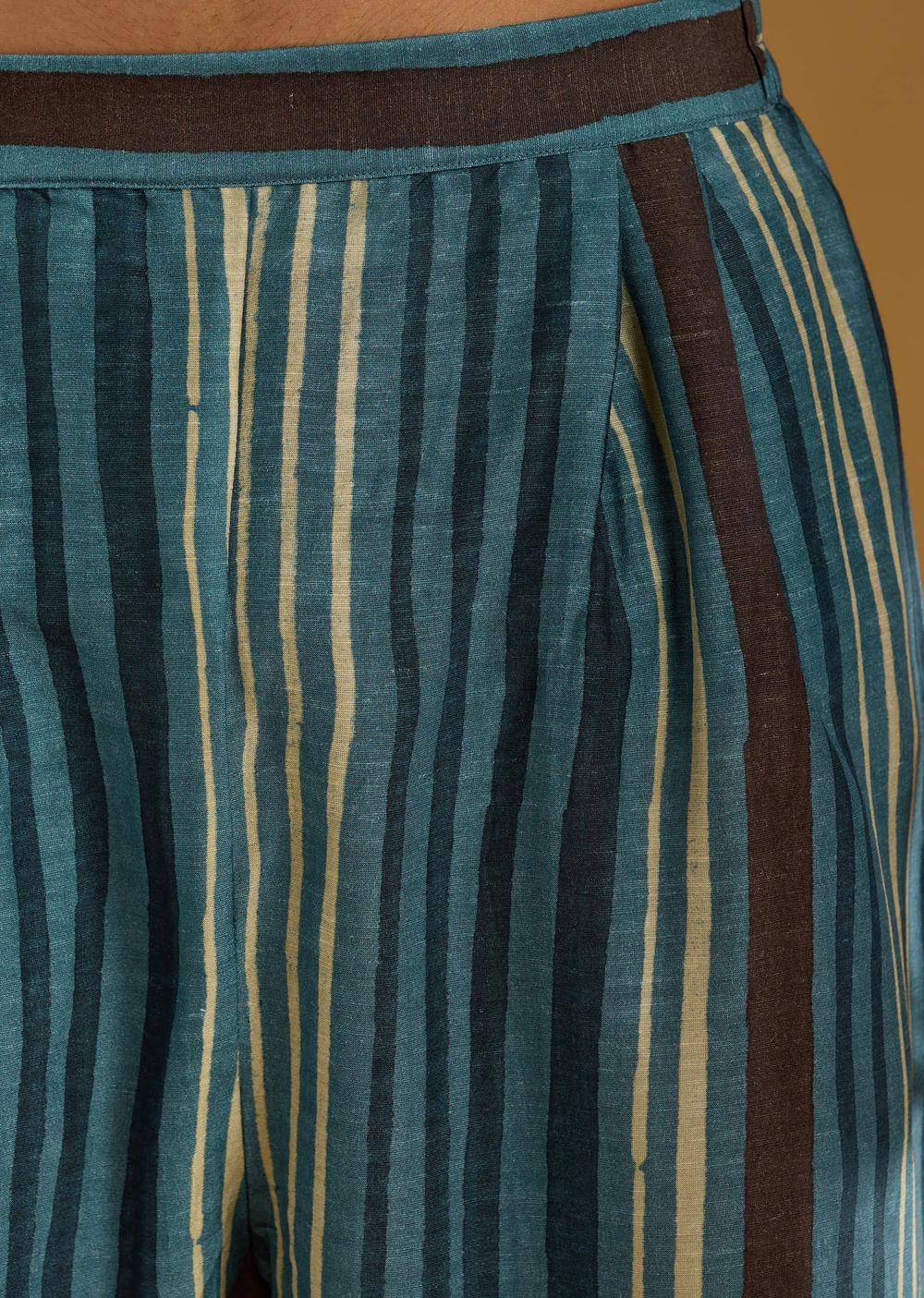 Blue Linen Kurta Jacket Set For Men With Hand Block Ajrakh Print
