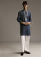 Blue Linen Kurta Set For Men With Thread And Resham Embroidery