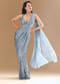 Blue Metallic Shimmer Ready Pleated Saree with Blouse