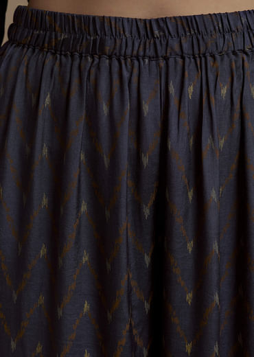 Blue Printed Cotton Kurta Palazzo Set with Thread Work