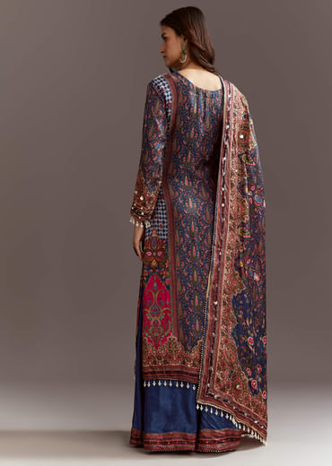Blue Printed Gotta Lace Sequin Kurta Set With Floral Print Dupatta