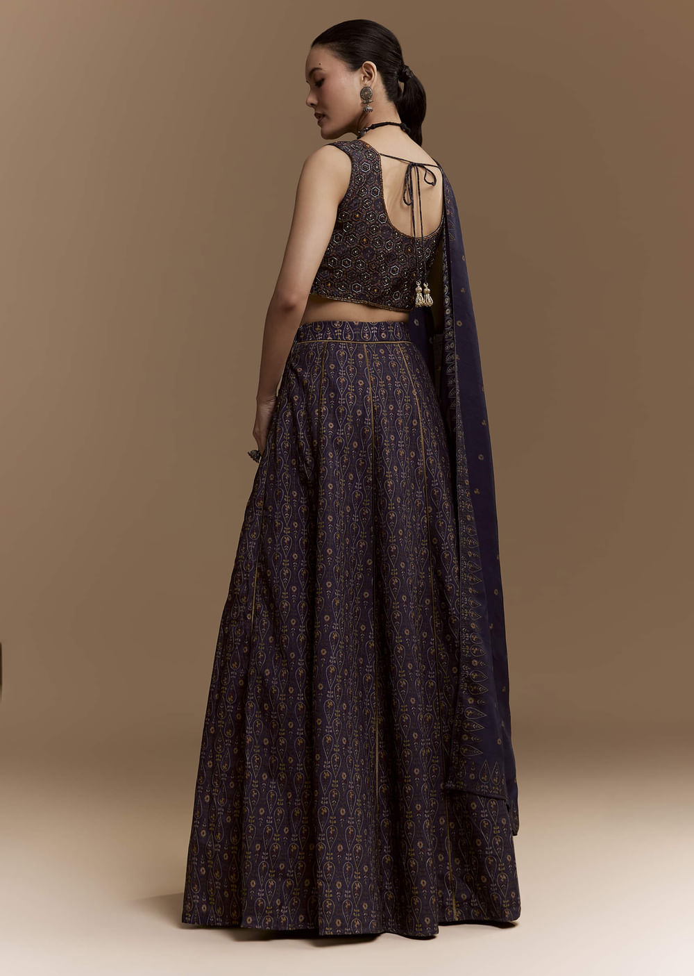 Blue Printed Silk Bridesmaid Lehenga Set with Cutdana Blouse