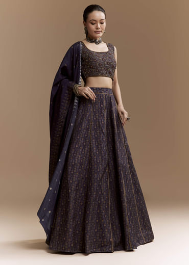 Blue Printed Silk Bridesmaid Lehenga Set with Cutdana Blouse Blue Printed Silk Bridesmaid Lehenga Set with Cutdana Blouse