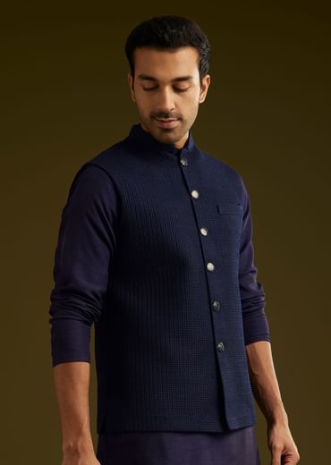 Blue Rayon Kurta Jacket Set