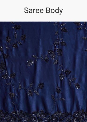 Blue Satin Chinon Saree with Heavy Jaal Embroidery