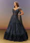 Blue Sequin Embroidered Gown With Tassel Detailing