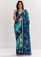 Blue Shaded Muslin Printed Saree With Embellishments