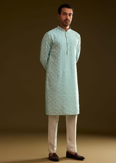 Blue Silk Embroidered Kurta Set