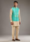Blue Silk Kurta Jacket Set For Men With Hand Dyed Bandhani Print