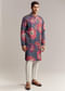 Blue Silk Kurta Set For Men With Floral Print