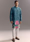Blue Silk Kurta Set For Men With Resham Embroidery