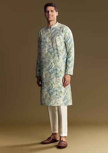 Blue Silk Kurta Set With Floral And Foil Print