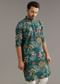 Blue Silk Printed Kurta Set With Stone Embellishment