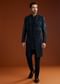Blue Suiting Indo Jacket Set With Starlit Cutdana Work