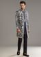 Blue Suiting Indo Western Set With Floral Embroidery