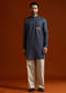 Blue Textured Kurta Set For Men With Resham Embroidery