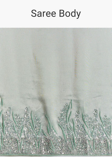 Blue Tissue Saree With Cutdana Sequins And Beads Embroidered Border