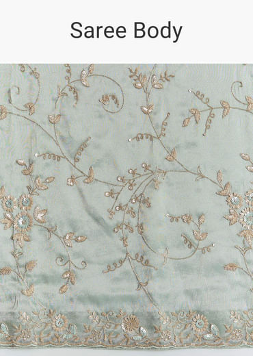 Blue Tissue Saree With Cutdana Sequins And Beads Hand Embroidery