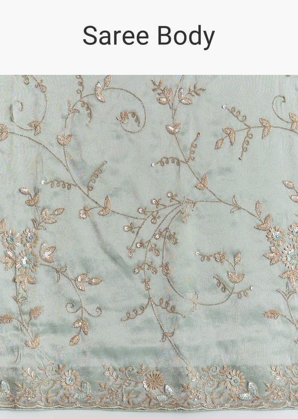 Blue Tissue Saree With Cutdana Sequins And Beads Hand Embroidery