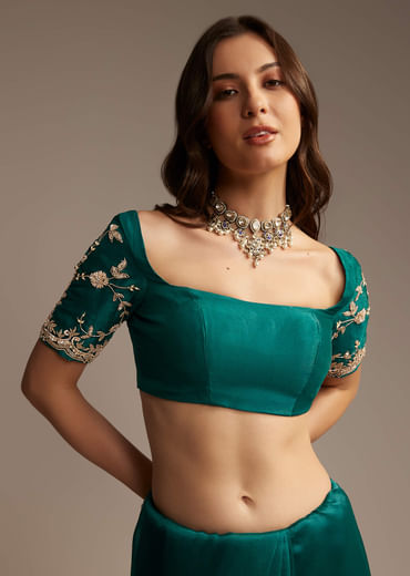 Blue Tissue Saree with Heavy Floral Jaal Embroidery