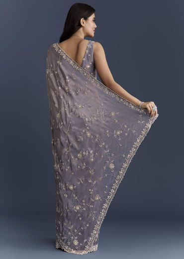 Blue Tissue Saree With Heavy Hand Embroidery