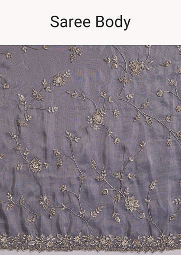Blue Tissue Saree With Heavy Hand Embroidery