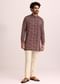 Blue And Red Printed Silk Kurta