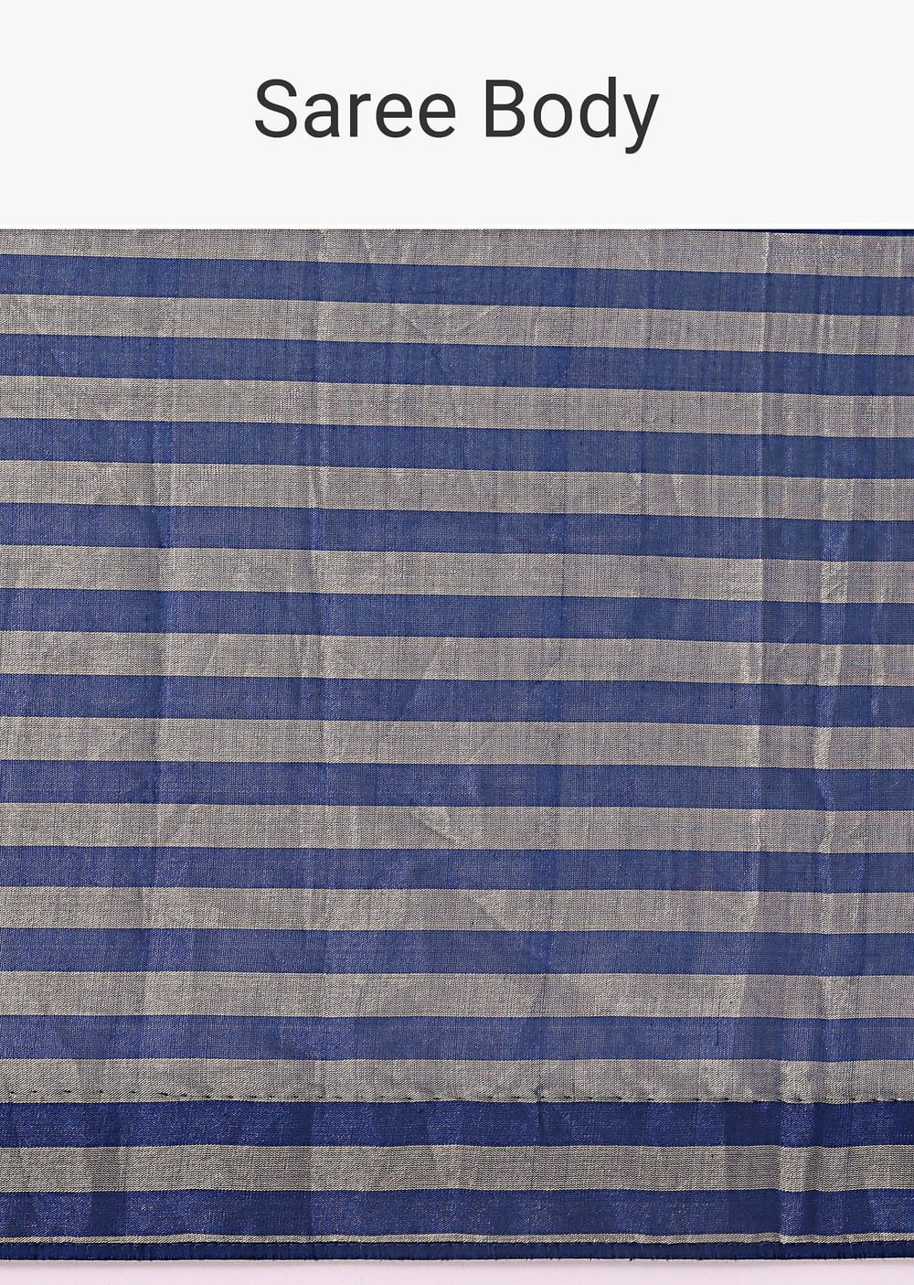 Blue And Silver Half Striped Chanderi Saree Wiith Stitched Blouse
