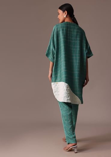 Blue And White Colour Block Print Crepe Co Ord Set
