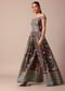 Blue Banarasi Silk Embroidery Printed Party Jumpsuit With Belt