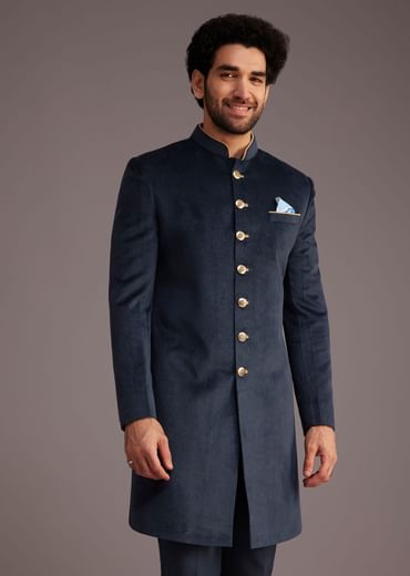 Blue Bandhgala Suit