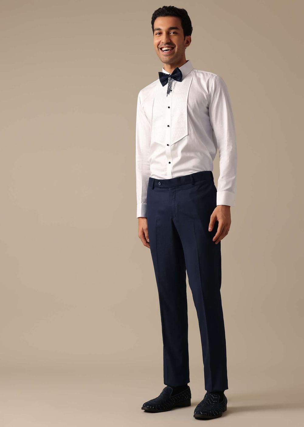 Blue Blazer And Pant Set In Terry Rayon With Cutwork Detail Tuxedo