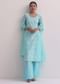 Blue Chanderi Patchwork Palazzo Set With Lace Trims