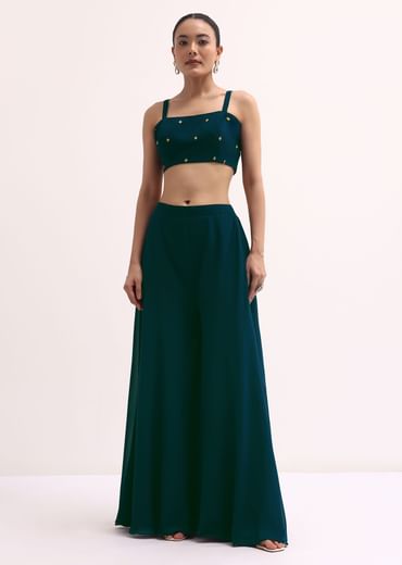 Blue Chiffon Palazzo Set With Jacket