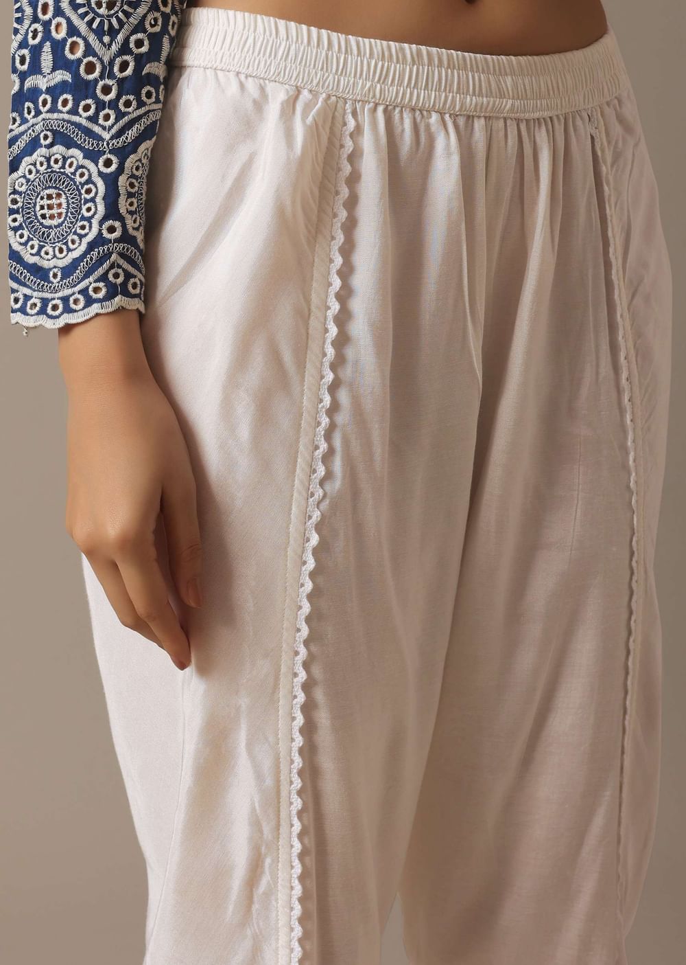 Blue Colorblock Shirt Kurta And Dhoti Set With Schiffli Work