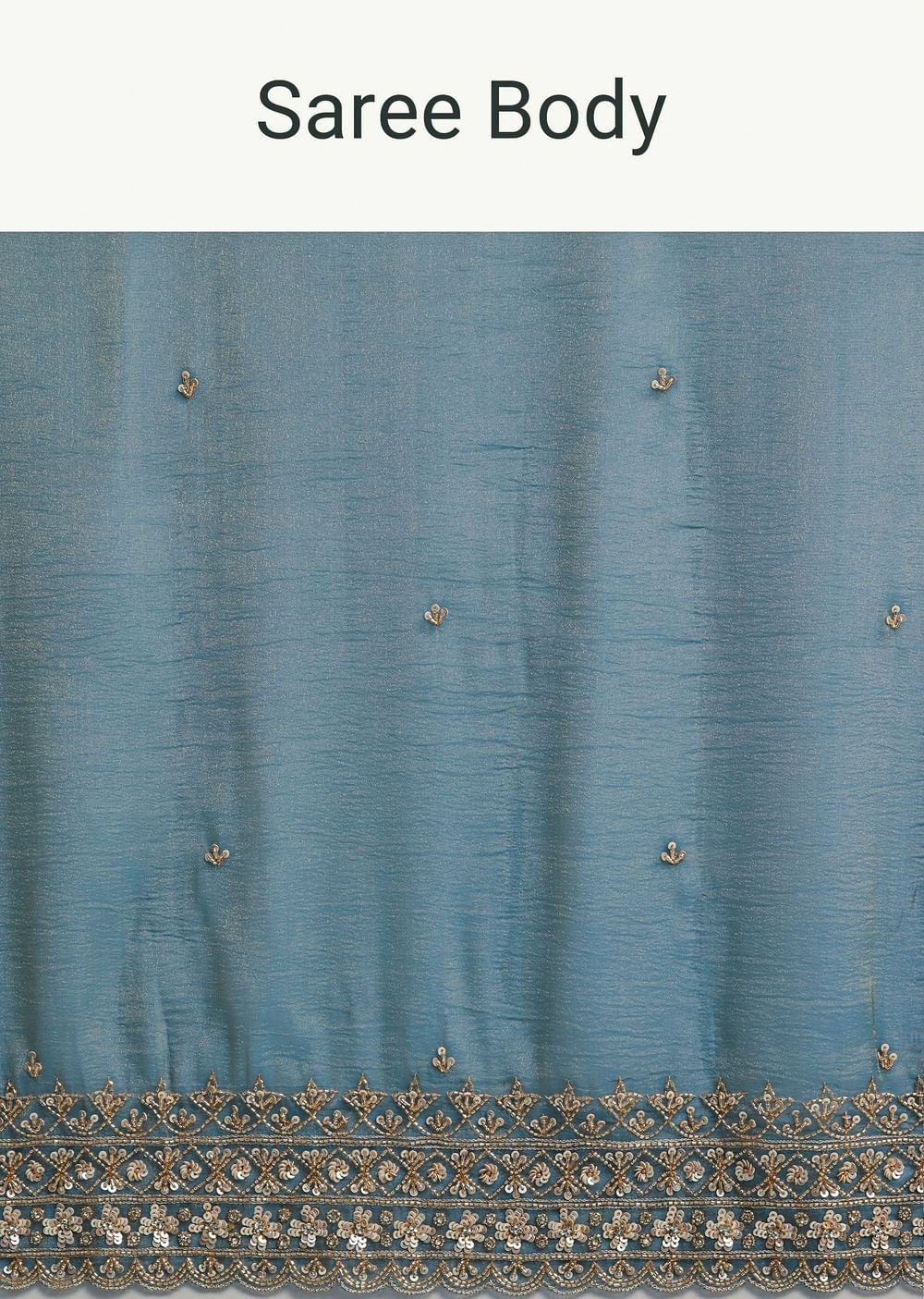 Blue Crushed Tissue Saree With Scallop Embellished Border