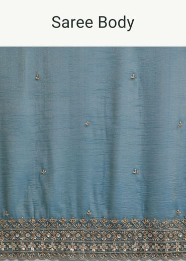 Blue Crushed Tissue Saree With Scallop Embellished Border