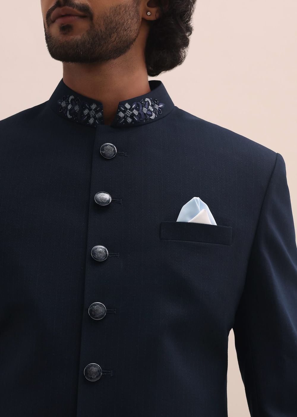 Blue Cutdana Embroidered Sherwani For Men