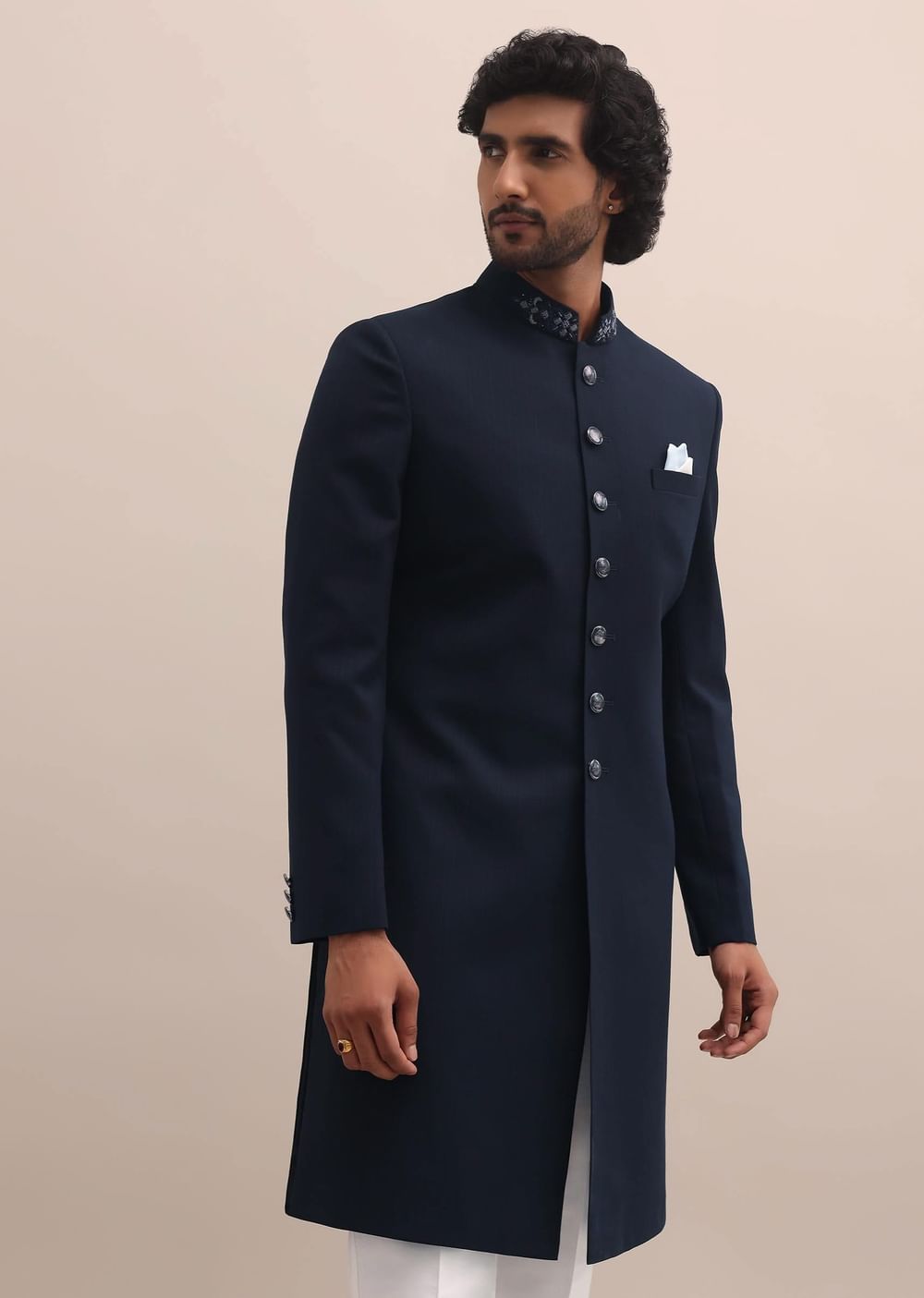 Blue Cutdana Embroidered Sherwani For Men