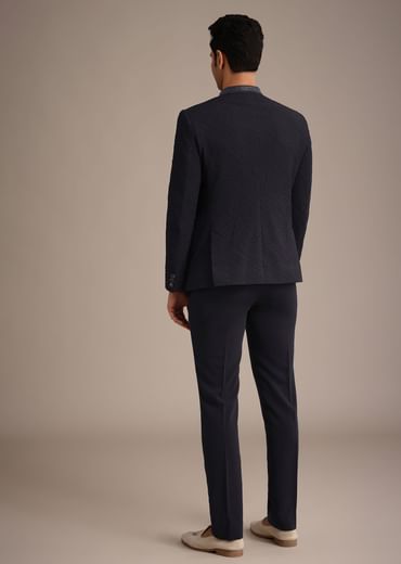 Blue Cutdana Work Jodhpuri And Pant Set With Pocket Square