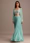 Blue Embellished Croptop Palazzo Set With Organza Jacket